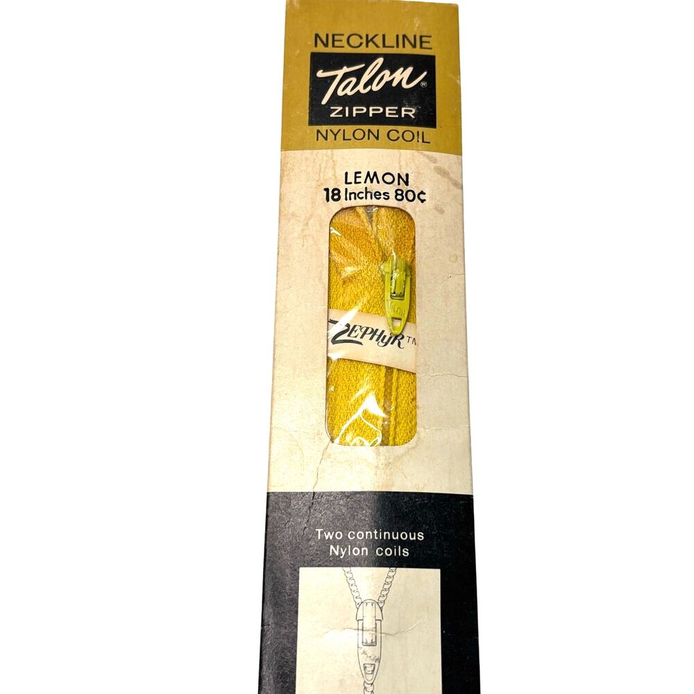 Vintage Talon Zipper Nylon Coil 18 inch Neckline Lemon Yellow Zephyr Deadstock